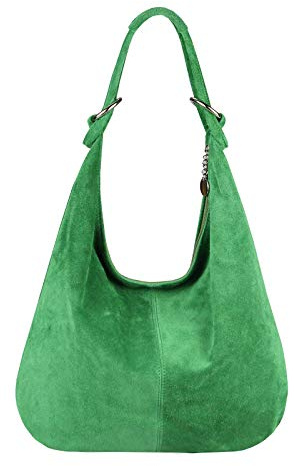 OBC Made in Italy Damen XXL Ledertasche Leder Wildleder Shopper Tasche Schultertasche Umhängetasche Hobo-Bag Beuteltasche (Apfelgrün)