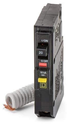 Square D Qwik-Gard QO120GFI Ground-Fault Circuit Breaker, 120 VAC, 20 A, 10 kA Interrupt, 1 Pole