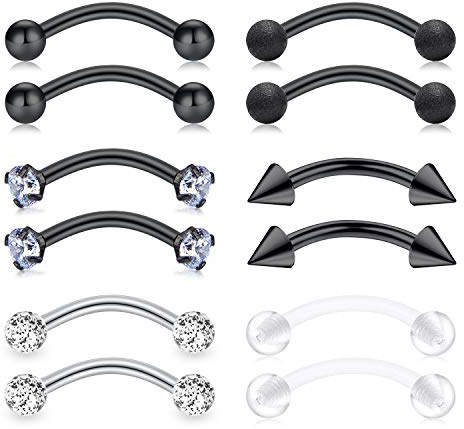 Mayhoop Piercing Arcade Piercing Rook Sourcil 16G Acier Chirurgical Perle Boule Lumineuse Barre Courbé Bananas Bijoux de Piercing 8mm 10mm