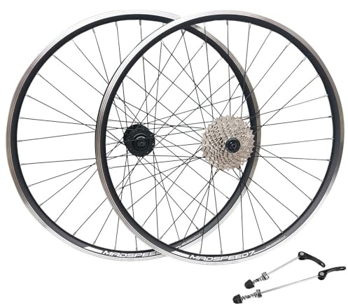 Madspeed7 QR 27.5 650b (ETRTO 584x19) MTB Mountain Bike Wheel Set + 8 Speed Cassette (11-32t) - Rim & Disc Brake Compatible - Sealed Bearings Hubs (Very Smooth Hubs) - Double Wall - 32x Black Spokes