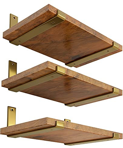 LEOPO 12 inch Shelf Bracket for DIY Floating Shelf, 1/5 inch Thick Heavy Duty Bracket, 6 Pack, Golden