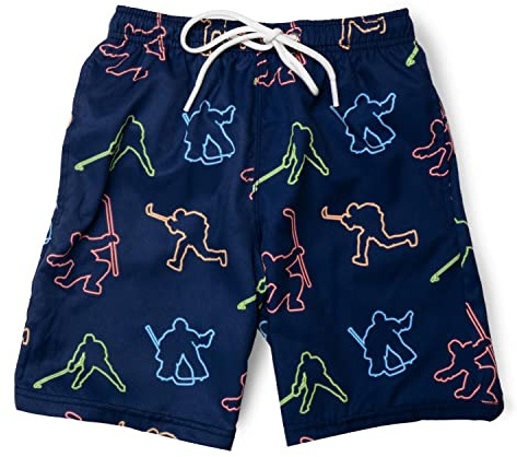 ChalkTalkSPORTS Hockey Swim Trunks – Neon Lights – Quick Dry Bathing Suit Boys Men – Hockey Gift for Boys Youth Adult – Youth Medium