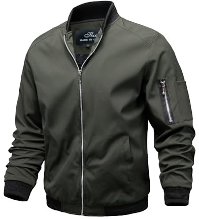 TLZC Chaqueta bomber ligera para hombre, cortavientos, ajustada, abrigo activo, Verde, X-Large