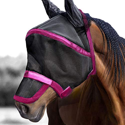 Harrison Howard Maskology Supreme Horse Fly Mask Stellar UV Protection with Detachable Nose Cover Well-Received 2-in-1 Mask Magenta L Full Size