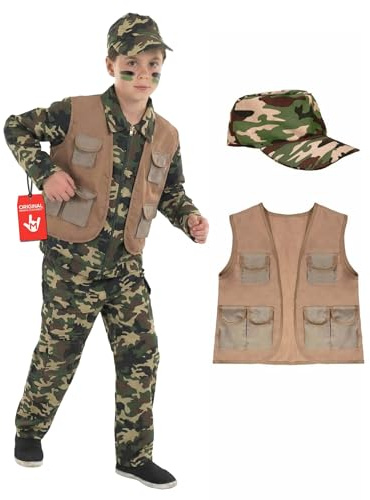Fun Shack Militär Dräkt för Barn, Soldatdräkt, Militärkostym Pojke, Karneval Kostym Storlek M