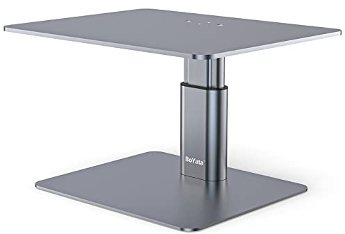 BoYata Monitor Stand Riser, Metallic Adjustable Height Desktop Stand Storage Organizer Compatible with Display, Computer, Laptop, iMac, TV, PC, Printer and All Screen Display-Grey