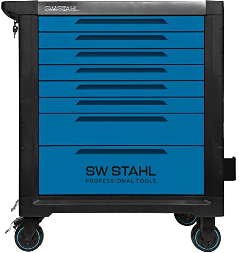 SW-Stahl 07110L Profi-Werkstattwagen TT802, blau, unbestückt I Werkzeugwagen leer I Werkstatt Ordnungssystem I Werkstatteinrichtung Profi I Rollwagen abschließbar I 8 Schubladen I Werkstatt-Wagen