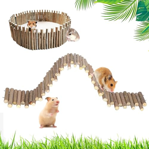Longzhuo Valla de Madera para hámster, Juguetes para hámster, Puente de Escalera de Rata, Ramas Madera Ejercicio Molar para Animales pequeños como casa de Topos Accesorios Hamster(60cm)