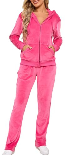 Aitmoask Velour Track Suits for Women Set Sweatsuits 2 Piece Pink M
