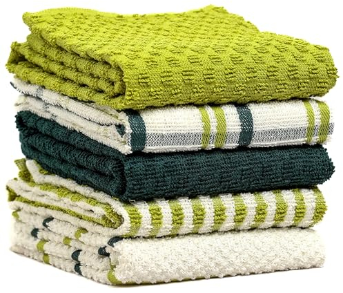 Olivia Rocco Paquete de 5 paños de cocina de rizo de algodón superabsorbentes, de secado rápido, suaves, color verde salvia