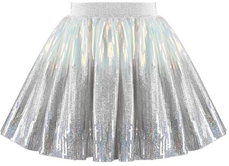 Sunny Fashion Girls Skirt Silver Gradient Metallic Elastic Sequin Tutu Ballet Size 7-8