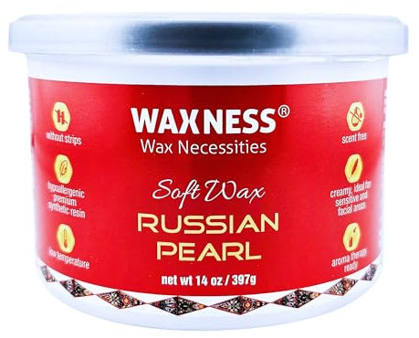 Waxness Russian Pearl Soft Wax 397g - Enthaarungswachs - Weichwachs zur Haarentfernung - Warmwachs zur Anwendung mit Vliesstreifen - Warmwachs in Dose - Anwendung mit Wachsstreifen