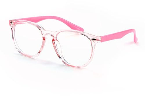 Blue Light Blocking Glasses for Kids Children's Gaming Computer Glasses Anti Headache Glasses Anti Eyes Strain Glasses Lightweight Eyeglasses for TV Anti UV Glare Glasses with Blue Light Filter (Pink)