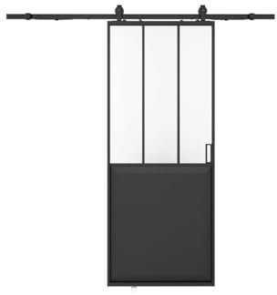 Vente-unique - Porte coulissante atelier avec système en applique - Noir et verre trempé dépoli - H205 x L83 cm - ARTISTO II