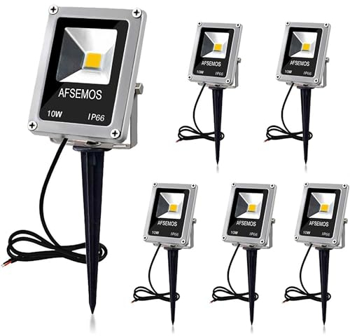 AFSEMOS 12V Gartenstrahler Led Außen Wasserdicht IP66,10W 6er Pack Gartenstrahler mit Erdspieß,3000k warmweißes Licht garten strahler für Gartenbeleuchtung Sträucher Rasen Hof Außen Rasen Weg Teich