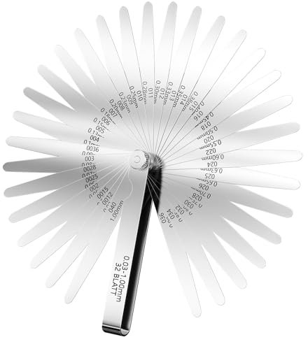 Rseuphiee 32 Klingen Fühlerlehren, Edelstahl Klingen Fühlerlehre, Faltbares Werkzeug ventillehre, Dual Marked Metric und Imperial Gap Messwerkzeug für Messung Gap Breite/Dicke Größen.