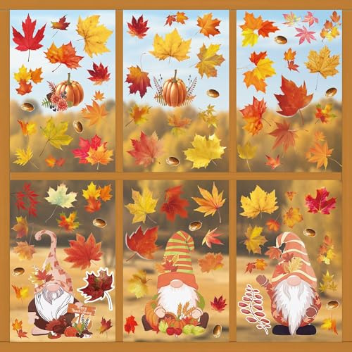 100 immagini per finestre, autunno, giorno del Ringraziamento, decorazione per finestre, senza colla, foglie d'acero, per la cameretta dei bambini, bar, 100 pezzi