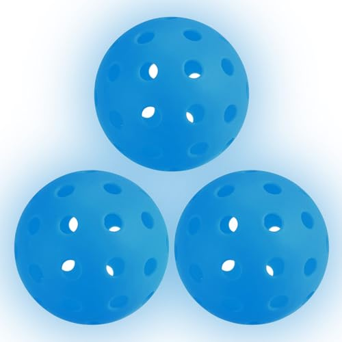 PATIKIL Bolas de Pickleball Luminosas, 40 Agujeros Que Brillan en la Oscuridad, Pack de 3 Bolas de Pickleball para Exteriores con Bolsa de Malla para Deportes, Azul