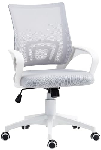 HOMCOM Silla de Oficina de Malla Silla de Escritorio Giratoria con Altura Ajustable Función de Basculante Soporte Lumbar y Reposabrazos Silla para Estudio Carga 120 kg Gris