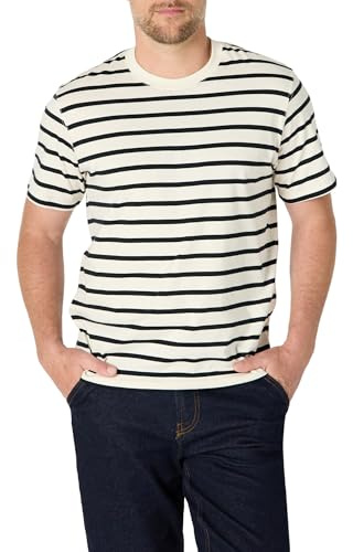 Amazon Essentials Men's Relaxed-Fit T-Shirt, Eggshell White Black Mariner Stripes, L