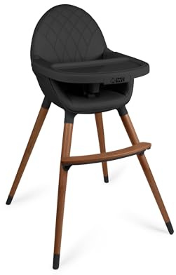 Convertible High Chair for Babies, Toddlers, Kids & Children - Wooden Highchair with Adjustable Height & Dishwasher Safe Tray - Wood Feeding & Dining Chair - Converts to Booster Seat (Black)