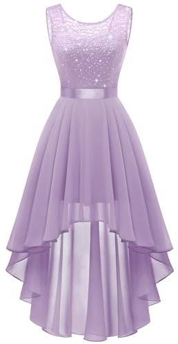 Berylove Swing Kleid Abendkleid A Linie Chiffonkleid Damen Hochzeit Jugendweihe Kleid Ball Kleid Bridesmaid Kleid Sommerkleid Vokuhila Kleid BLP7035XP Lavender XXL
