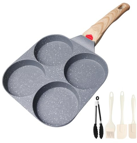 WANDGU Padella per pancake, 36 x 15 cm, in alluminio, antiaderente, padella per uova e pancake con rivestimento antiaderente, padella per colazione a induzione, pancake a 4 fori, per omelette