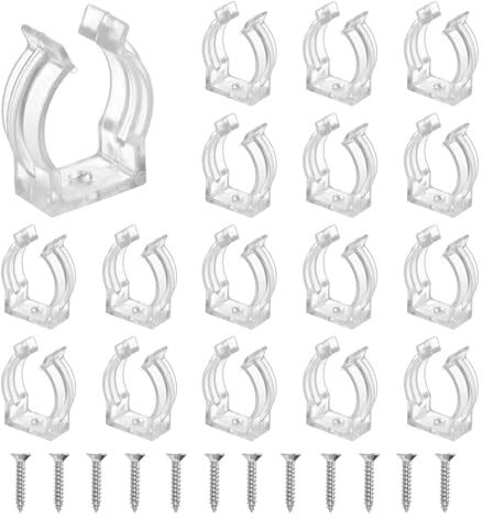 MECCANIXITY T6 U Clips Holder Bracket Fluorescent Tube Light Fixture Plastic Pipe Clamps with Screws for LED Bulbs Ceiling Lamp, Clear, Pack of 18