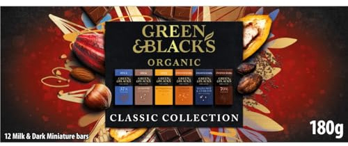Green & Black's Organic Tasting Collection, Box of 12 Assorted Miniature Chocolate Bars, The Perfect Valentines Day Gift, 180 g (Pack of 1)