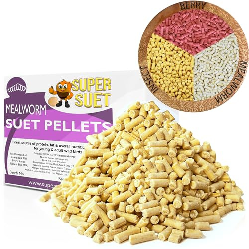ASSORTED FLAVOURS Super Suet Premium High Fat Suet Pellets Ultra High Energy Suet Pellet Bird Feed ideal for all Garden Birds Food (3kg, Mealworm)