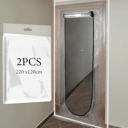 2 Piezas Puerta Antipolvo 220 cm x 120 cm, Puerta Plastico con Cremallera, Resistentes al Agua Antipolvo Puerta de Lámina, Protección contra el Polvo Autoadhesiva para Remodelación y Renovación