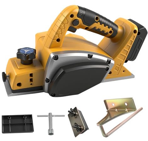Planadora eléctrica inalámbrica de mano compatible con batería Dewalt 20V, 15000RPM Planadora de madera de energía sin cepillo para carpintero de trabajo de madera (Yellow)