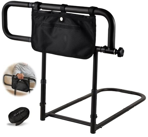 Muyege.Duan Foldable Bed Rail for Adults, Adjustable Safety Grab Bar with Soft Foam Handle, No-Drill Install, Carbon Steel Frame, Fits Twin to King, Supports 300 lbs
