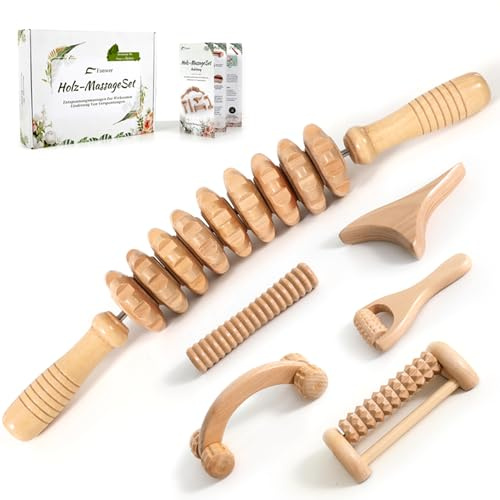 Maderotherapie Kit 6 pièces - Kit Maderotherapie Corps, Rouleau de Massage pour Relaxation Musculaire, Anti-Cellulite, Drainage Lymphatique avec Guide, Sac