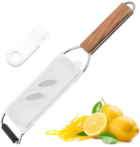 Rallador de queso, rallador de limón, rallador parmesano con funda protectora y cepillo de limpieza, rallador de nuez moscada, rallador de ajos, para queso duro, cítricos, chocolate, verduras, frutas