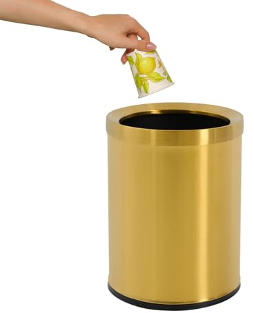 SanBouSi Rostfritt stål papperskorg kosmetisk hink papperskorg utan lock, rund liten badrumskorg badrumsavfallskorg guld 30 cm, avtagbar innerhink