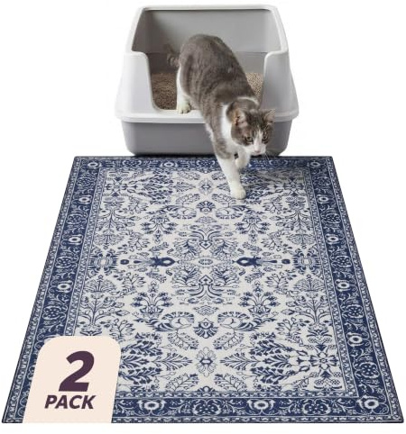 Lovewag Cats Litter Mat 2-Pack – Extra Large 36x48, Machine Washable, Easy to Clean, Non-Slip & Waterproof, Litter Trapping Mats for Cats – Indigo Garden