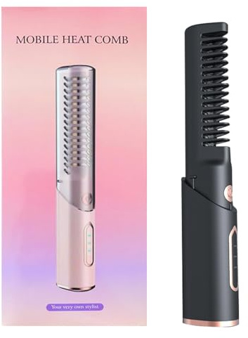 Trådlös plattång borste, uppvärmd plattång | bärbar plattång | locktång styling med USB uppladdningsbar, anti-skållning för resor