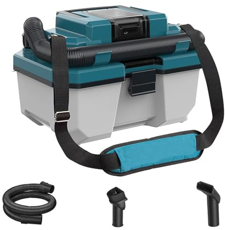 Aspirapolvere a secco a batteria, compatibile con batteria Makita da 18 V, aspirapolvere portatile per officina per casa, 10 l a secco + 5 l di capacità umida, potenza di aspirazione 18 kPa, con tubo