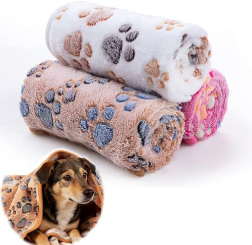 YgonziRuvc 3-Pack Washable Pet Blankets, Dog Blankets Soft Coral Velvet 60 * 40cm, Warm Cozy Pet Blankets for Cats and Dogs, Fluffy Puppy Blanket Set of 3 Colors (White, Pink, Brown)