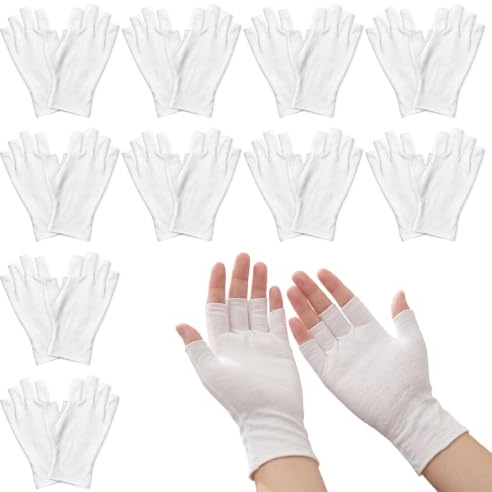 10 Paires de Gants Coton Blanc, Respirant Gants Coton Eczema Sans Doigts