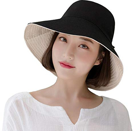 Yuccer Sombrero Mujer Verano Plegable, Algodón Protección Solar Gorro de Playa Mujer Sun Hat for Women Verano Otoño Invierno (B Negro)