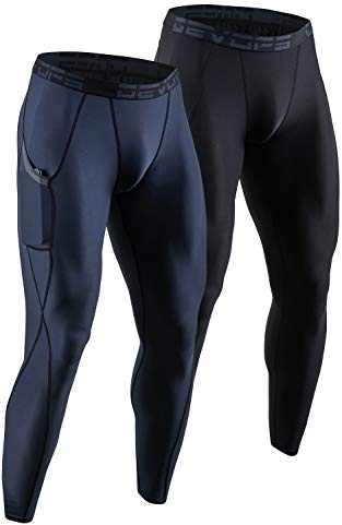 DEVOPS Men's 2 Pack Compression Pants Leggings with Side Pockets