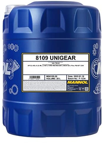 MANNOL 8109 Unigear syntetisk växelolja 75W-80 GL-4/GL-5 LS, 20L | För manuell växellåda och differentialer i personbilar, lastbilar, terrängfordon, med slitageskydd, uppfyller MIL L L 2105 C