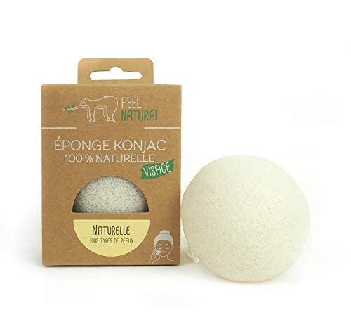 Eponge Konjac Visage Naturelle - Nettoie et Purifie - Démaquille le Visage en Douceur - Eponge Visage Konjac Naturelle Exfoliante - Routine Beauté, Skincare, Douche - Feel Natural