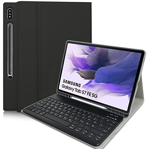 Hofsos Hülle mit Tastatur für Samsung Galaxy Tab S7 FE 12.4/S8+ Plus 2022/S7+ Plus,Wireless Abnehmbare Tastatur mit Bluetooth QWERTZ Schutzhülle für Samsung Tab S7 FE/ S7+/S7 Plus/S8 Plus, Schwarz
