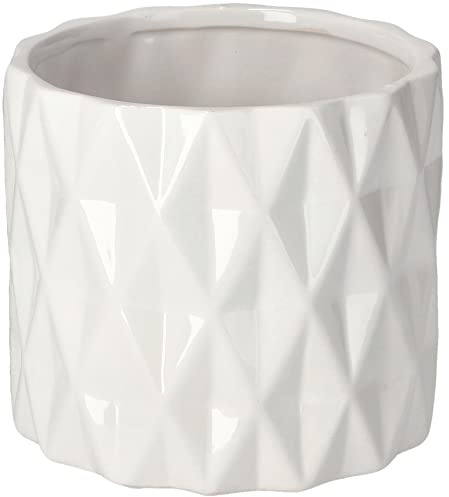 KOTARBAU® Macetero de cerámica de 120 mm, Color Blanco, Maceta Decorativa para Flores y Plantas, Maceta cilíndrica, Diseño geométrico y Minimalista, Cerámica esmaltada Brillante, Tiesto