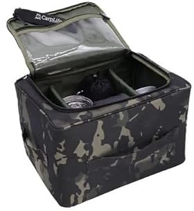 CarpLife Brew Kit Bag Cookware Set - Portable Coffee Tea Cookware Bag - Carp Fishing Brew Kit Set - Camping Tea Coffee Sugar Storage, Teaspoon and Microfibre Hand Towel for Travel & Road Trips - Camo