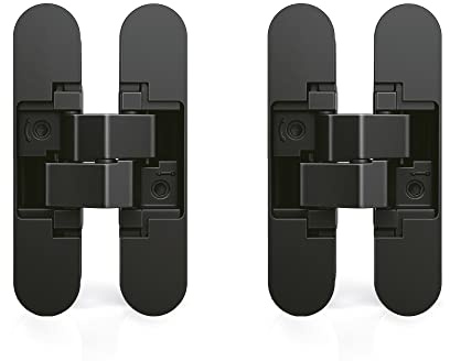 Emuca - Charnière invisible pour portes, Lot de 2 charnières invisibles pour portes lourdes, charge de 40 kg, ouverture de 180º, zamak, noir