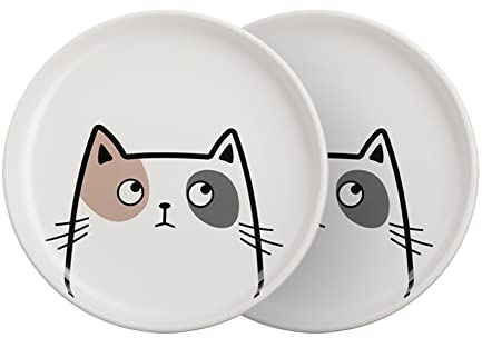 Koomuao 2 Stück Futternapf für Katzen,katzennapf flach 15cm breite Flache Katzenschüssel, Futternäpfe Keramik, Fressnapf für Kitten Kitty Dog Haustiere